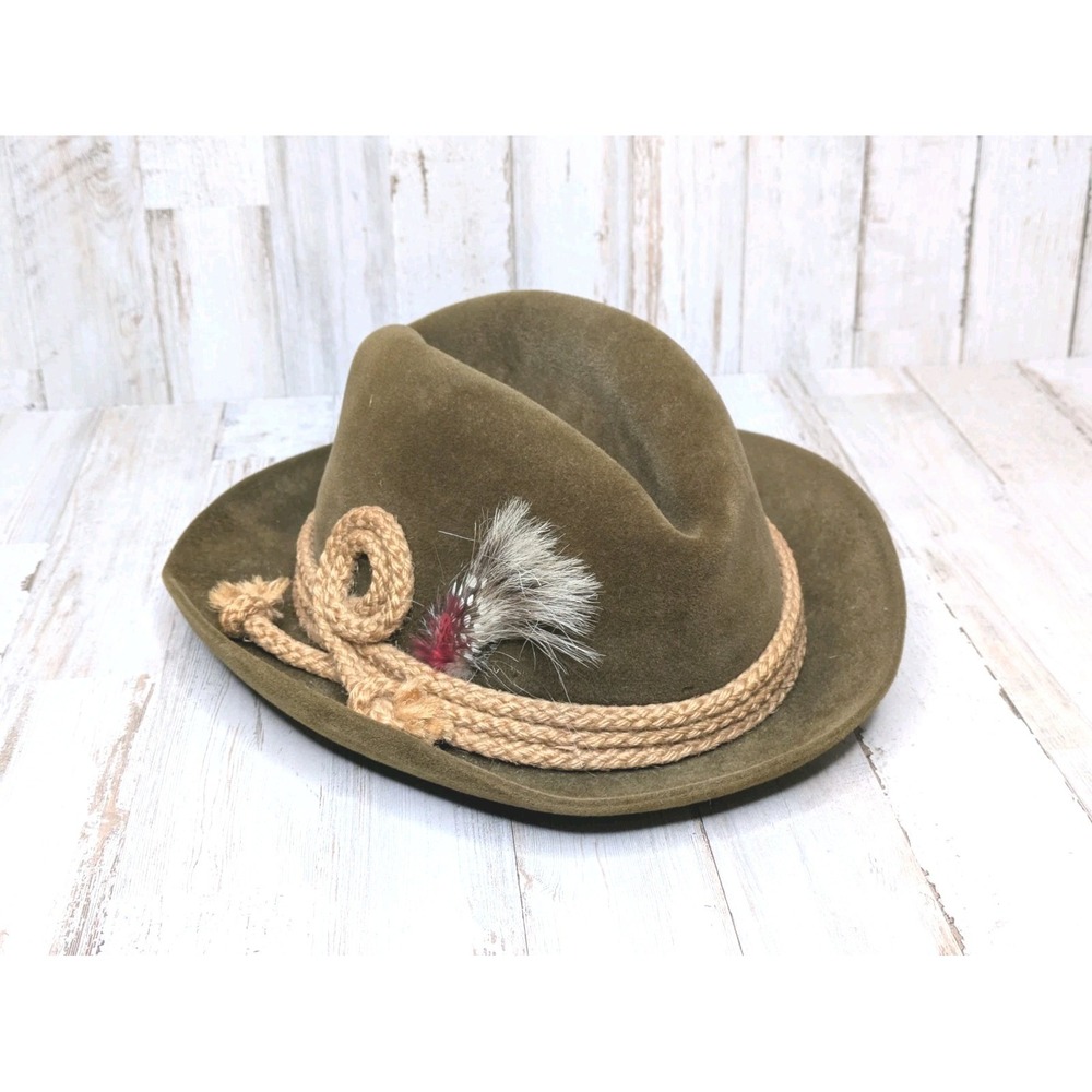 Vintage Men's Churchill Ltd Fedora‎ Hat with Rope and Feather Size Small 6 5/8